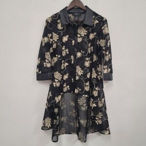 Midnight Velvet Women Embroidered Mesh High Low Top Size L Whimsigoth Dark Fairy